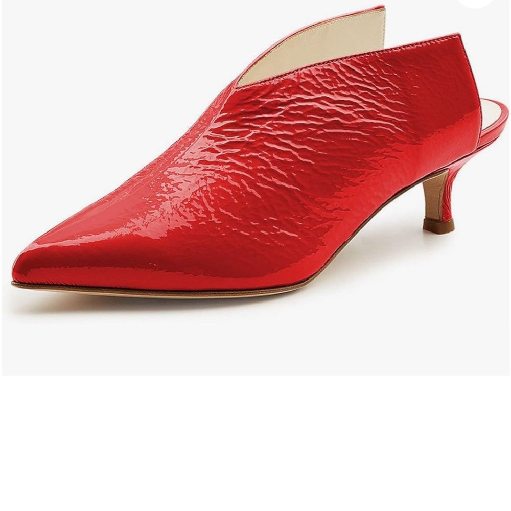 XYD Red Patent Pointed Toe Kitten Heels Slip On Sandals 12